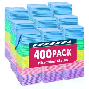TEAWOO Microfiber Cleaning Cloths-400 Pack Microfiber Towels Bulk Microfiber Towels for Cars Bulk Microfiber Towels for Home Cleaning Rags 5 Colors Assorted (12x12 inches)