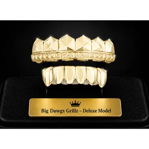 14K Gold Plated Upper & Lower Grillz Set Deluxe Cut