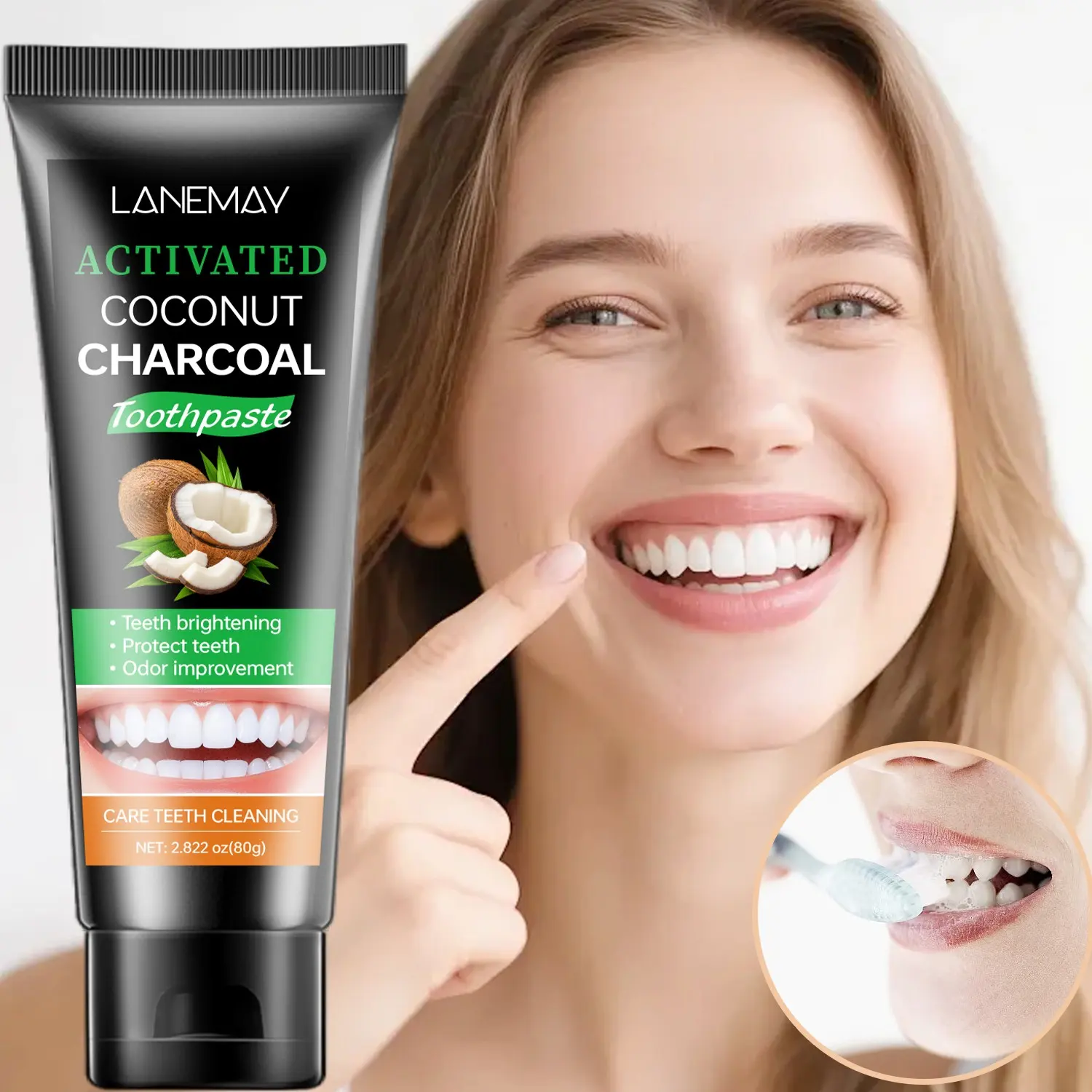 Charcoal Teeth Whitening Toothpaste - Activated Charcoal Coconut Infused Formula - Fights Stains & Improves Oral Odor - Gentle Yet Effective Cleaning - Stain Removal Toothpaste - Bad Breath Killer - Oral Care Toothpaste