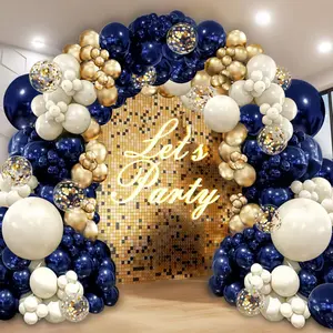 Navy Blue & Gold Balloon Arch Kit with Pearl White and Confetti Balloons for Party Decorations