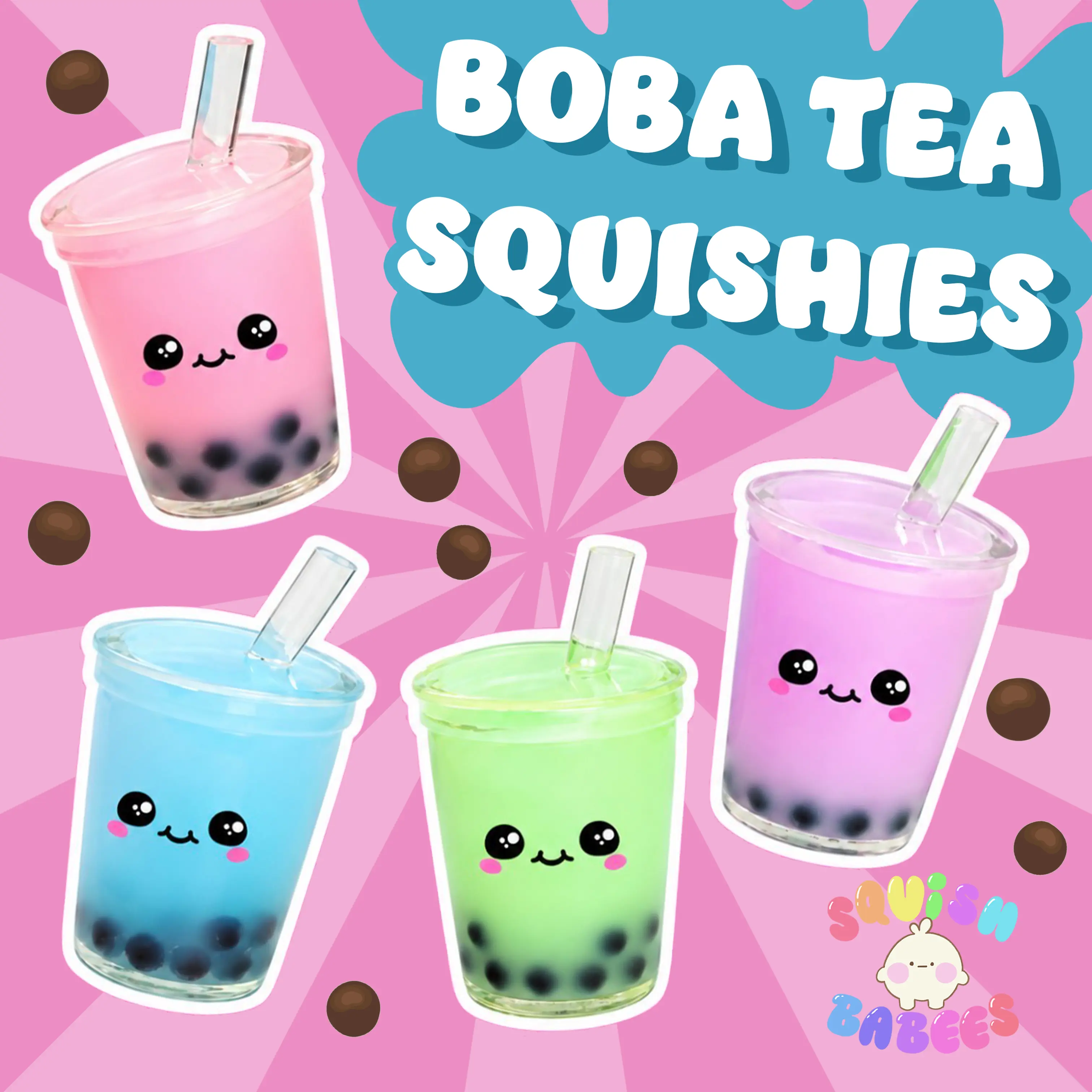Boba Tea Besties Water Squishy Stress Relief Toy (1 pc) | Cute Bubble Tea Sensory Fidget Toy with Floating Boba Pearls