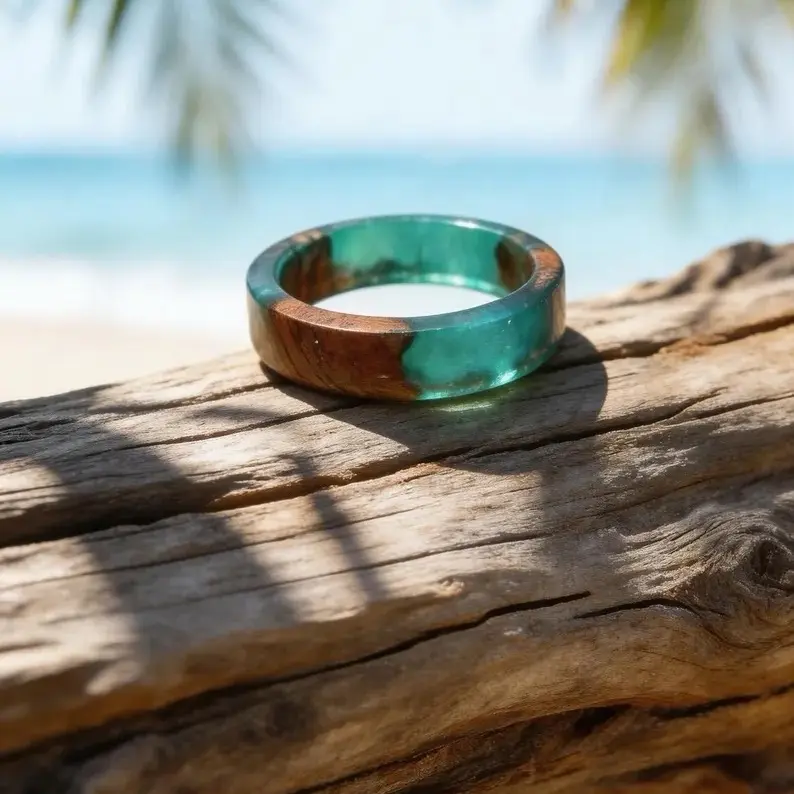 Turquoise/ Copper Stackable Thin Smooth Resin Ring