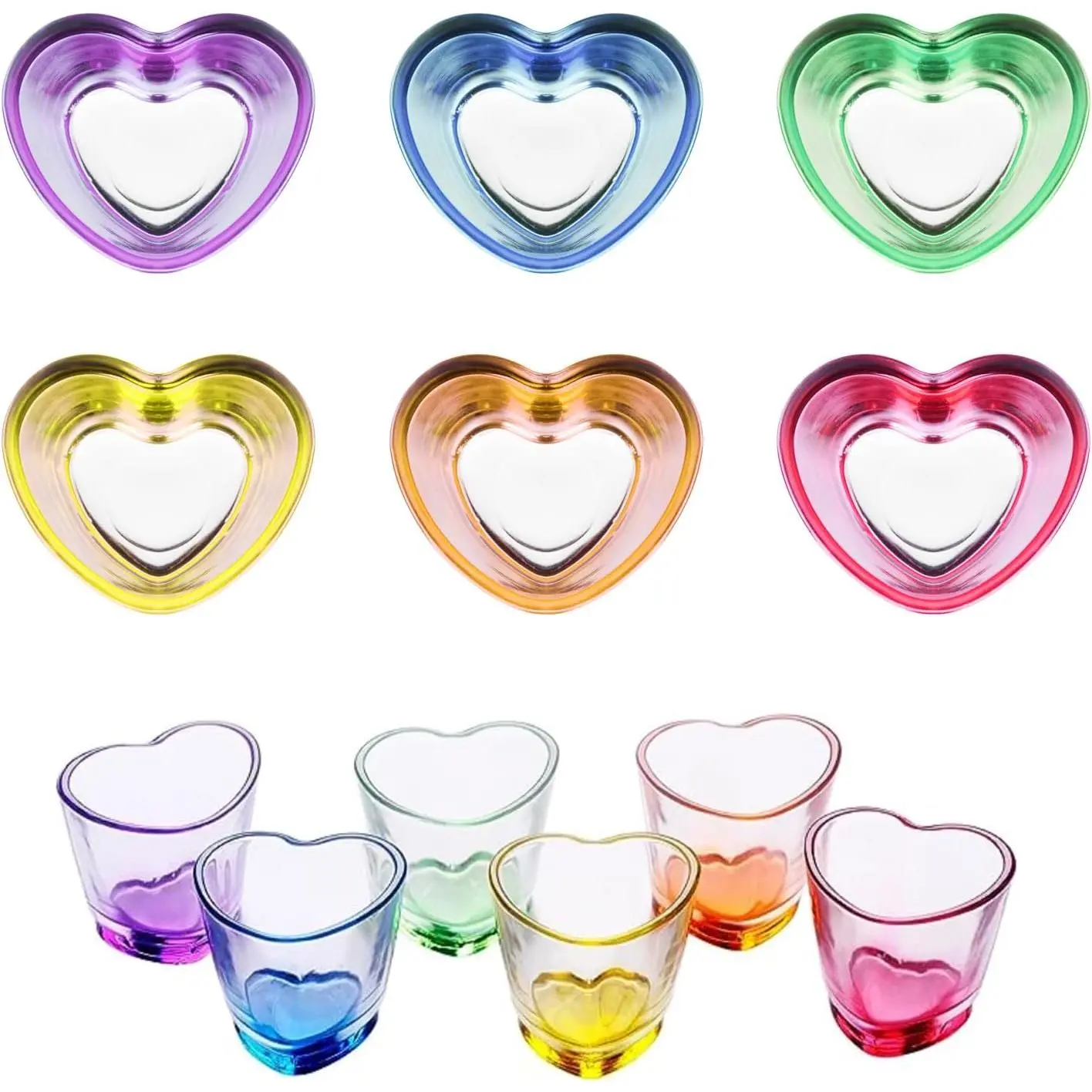 1.5oz Heart Shaped Shot Glasses Sets of 6/Soju/Rainbow/Espresso/Cute/
