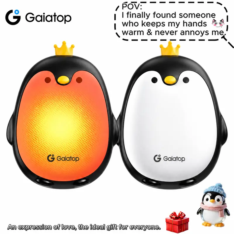[2-Pack Cute Penguin] GAIATOP Rechargeable Hand Warmers, 10H Long-Lasting Portable Pocket Heater, 3-Level Fast Heating, Winter Warm Gifts for Women