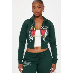 Ed Hardy Twin Flame Zip Up Hoodie - Hunter Green 7, Polyester, Pocket