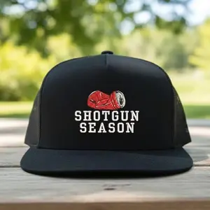 Shotgun Season Embroidered Trucker Hat, Funny Hunting Snapback Cap, 7-Panel Mesh Back Hat, Beer Can Parody Hat, Gift for Hunter , Gift For Him