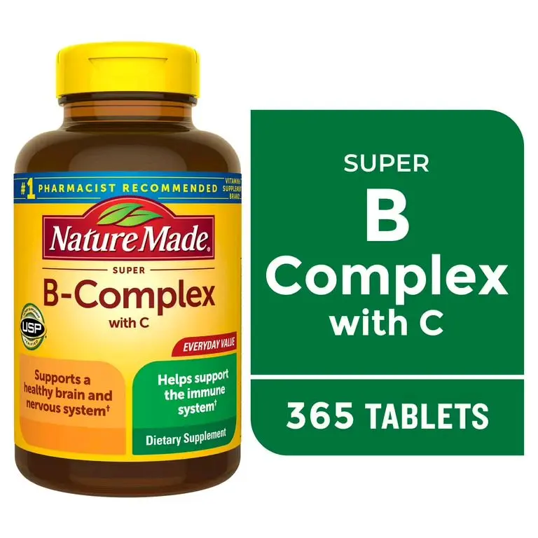Nature Made Super B Complex with Vitamin C & Folic Acid 365 Tablets - Supports Energy & Immune System, Dietary Supplement Healthcare Fitness Edible