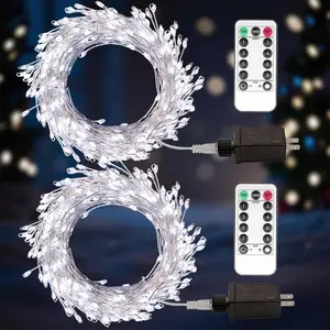 Fairy Lights Plug in, 2 Pack 20Ft 200LED Twinkle Firecracker String Lights with 8 Mode,   Wire Cluster String Lights for Christmas Decoration Wedding, Pure White/Cool White