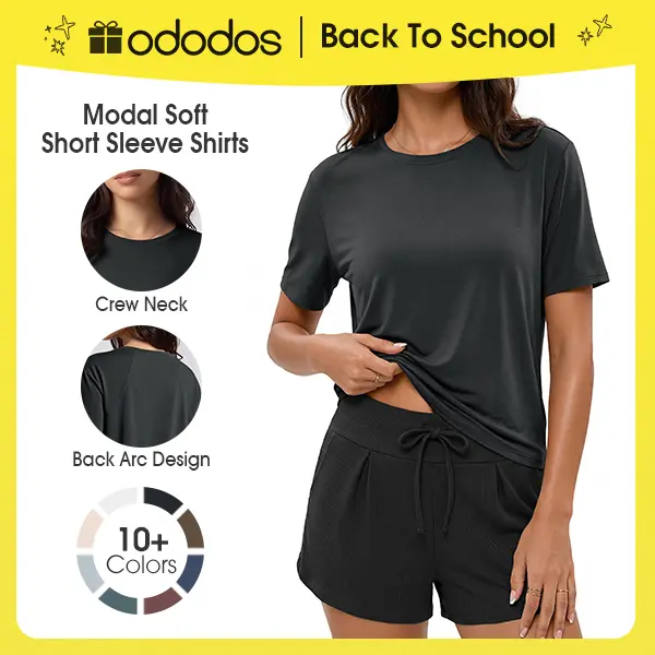 ODODOS Modal Soft Short Sleeve Shirts for Women Crew Neck Yoga Tee Casual Workout Tops Minimalistic Activewear Athletic Fashion Activewear