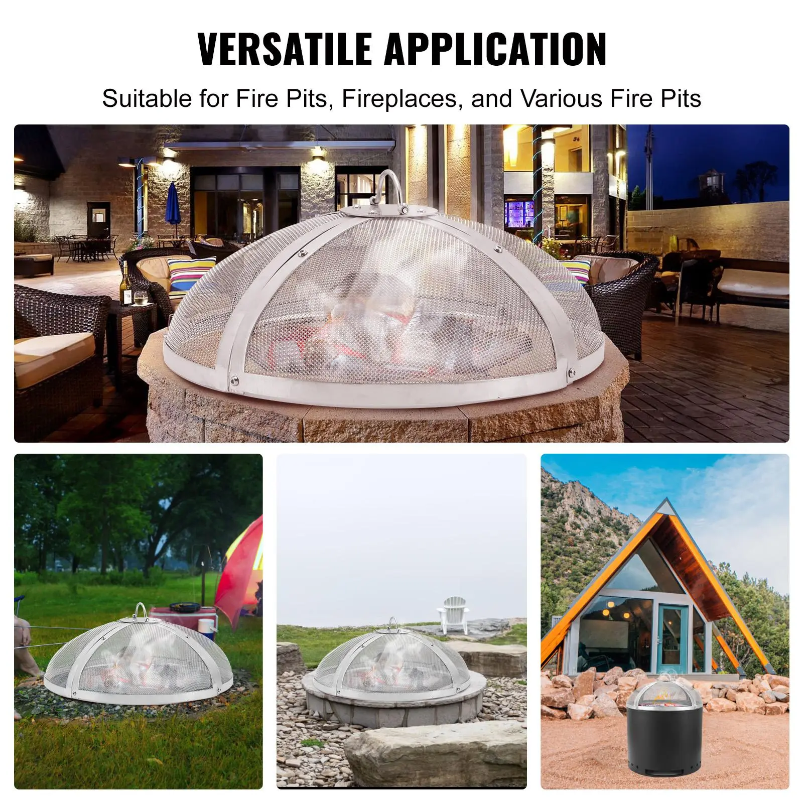 【Summerfinds】VEVOR Fire Pit Spark Screen Round 27", Reinforced Heavy Duty Steel Metal Cover, Outdoor Firepit Lid, Easy-Opening Top Screen Covers Round with Ring Handle for Outdoor Patio Fire Pits Backyard
