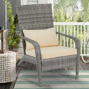 AECOJOY Patio Adirondack Wicker Chair with Cushion and Pillow, High Back Rattan Design, Suitable for Outdoor Use, for Gardens, Backyards, Porches,