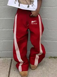 Men's Fashion Straight Leg Pants, Street Style Y2K Jungle Camo Digital Print, Striped Loose Fit Sweatpants, Casual Wear, Athleisure Style Pants