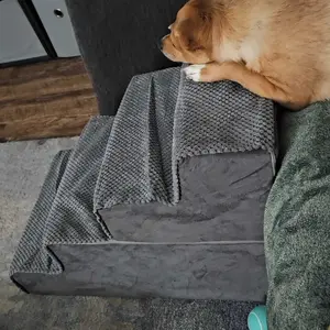 Dog Stairs Ramp for Small Dogs and Cats 5-Step Curved Pet Steps with High-Density Foam for Puppy and Older Cats Indoor Ramp Stairs for Couch High Beds Sofa Chairs Grey