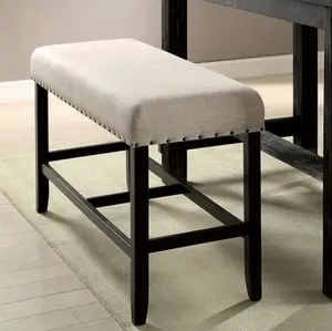 Sania Rustic Counter Height Bench - Antique Black / Beige