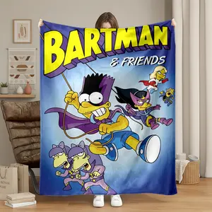 1pc Simpson Bartman & Friends Flannel Blanket, High-Definition Digital Print, Soft Warm Throw for Sofa, Office Bed, Camping, Travel