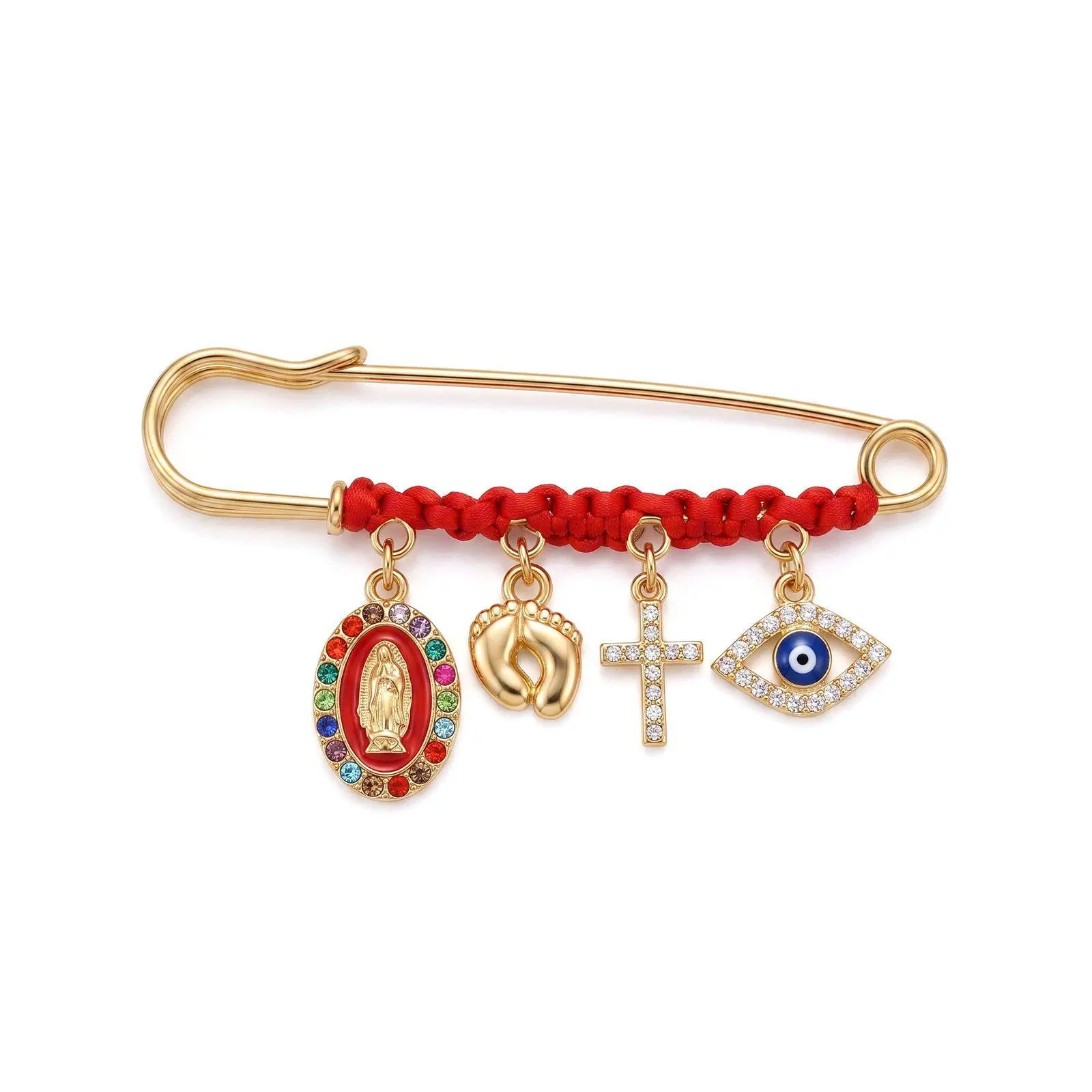 September Laurel Pregnancy Protection Brooch for Mom & Baby Religious Charm Maternity Safety Pin Brooch – Virgin Mary, Cross & Evil Eye Belly Jewelry Pin