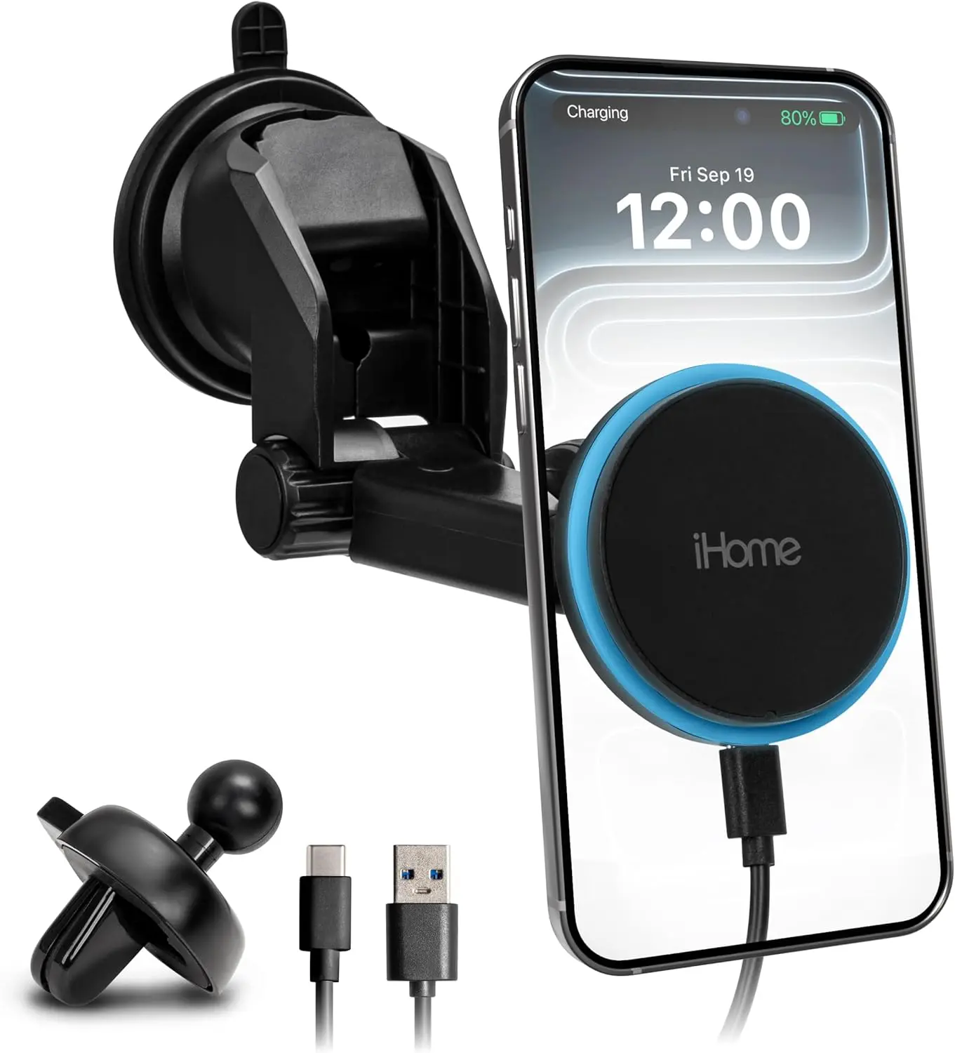 iHome in Magnetic Wireless Charging, Flexible Mount for Vent, Dash & Windshield, W Fast Charge