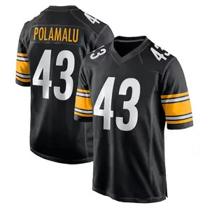 Pittsburgh Polamalu 43 Black/White Football Player Game Jerseys, Sports Stitched T-shirts Top for Men Women Youth Boys Girls
