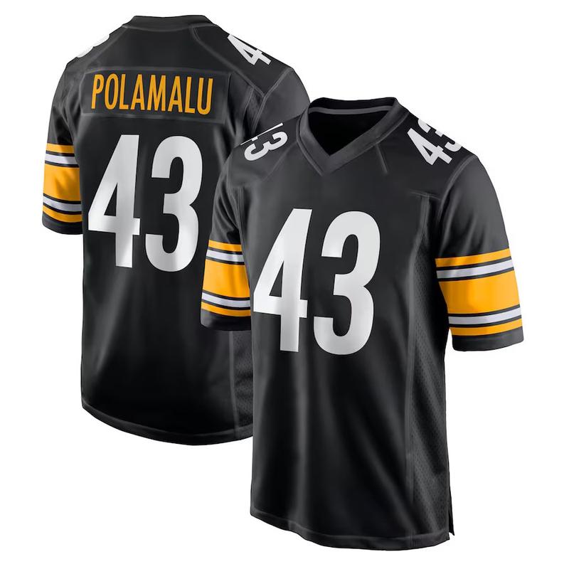 Pittsburgh Polamalu 43 Black/White Football Player Game Jerseys, Sports Stitched T-shirts Top for Men Women Youth Boys Girls