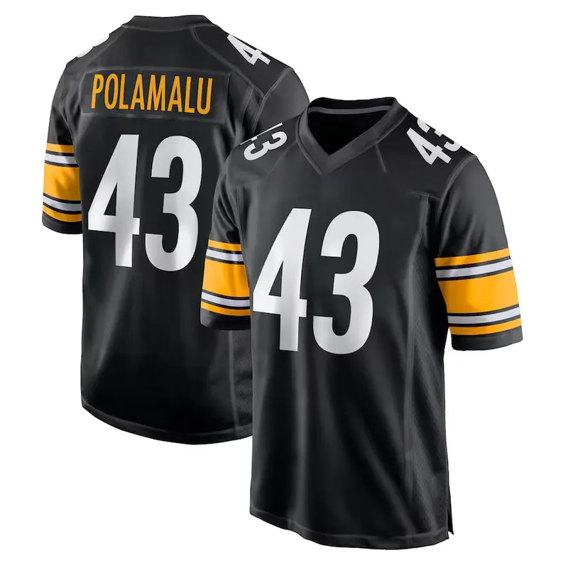 Pittsburgh Polamalu 43 Black/White Football Player Game Jerseys, Sports Stitched T-shirts Top for Men Women Youth Boys Girls