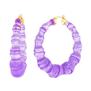 Purple Grape Bamboo Hoop Earrings