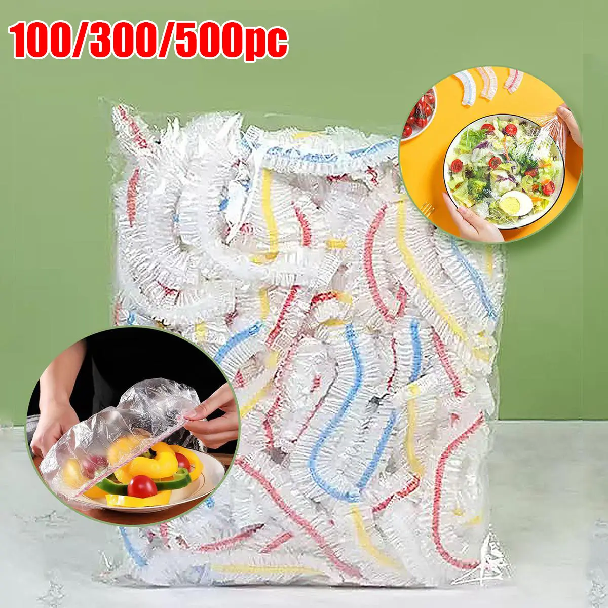 100/300/500pcs Disposable Transparent Food Wrap, Stretchable Plastic Bowl Covers, Kitchen Storage Lids, Food Preservation Bags, Plasticware, Household Kitchen Essentials