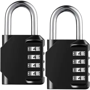 Resettable 4 Digit Combination Padlock, Waterproof Heavy Duty Combination Lock for Outdoor School Gym Locker, Fence Gate, Toolbox, Employee Hasp Locker - 2 Pack