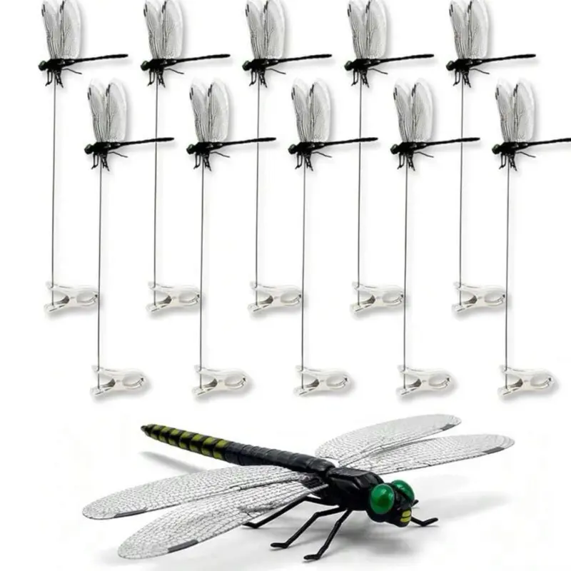 2026 New 10pcs Dragonfly  Fly Clips Bugs Repellent, 3D Artificial Dragonfly Hat Clip, Dragonfly Garden Decor
