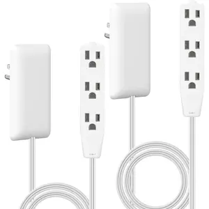 Flat- Outlet Extender with 3 Receptacles, Ultra-Thin Wall Plate Plug with Cord Extender and 3-Outlet Power Strip, 3ft Cord, LWE3-315-W2P, ETL Listed, Thermoplastic, Matte White, 2-Pack