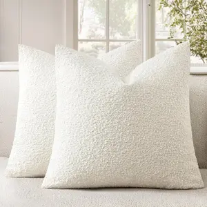 Pack of 2 20x20 Inch Decorative Boucle Throw Pillow Covers Textured Square Pillowcaes Cozy Soft Cushion Covers Home Decor for Sofa Couch Living Room Bed,White