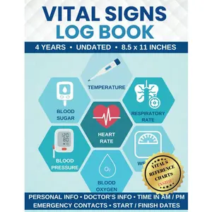 Vital Signs Log Book: Daily Health Monitoring Medical Journal to Record Blood Pressure, Sugar, Respiratory Rate, Heart Rate, Oxygen Level, Temperature & Weight - 8.5" x 11" - 1400 Pages Paperback – Notebook, January 24, 2024