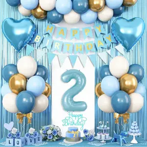 2nd Birthday Decorations, 25pcs Balloons, Banner, Fringe Curtain, Heart Foil Balloons, Cake Topper, For Boys And Girls 2 Year Old Birthday