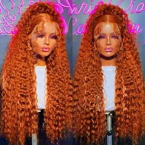 Orange Wig Curly Front lace Wig Long Water Wave Lace Front Wigs Synthetic 13x4 Lace Front Wig for Women Ginger Wig Curly Deep Curly Wigs Heat Resistant Fiber Hair Pre Plucked with Baby Hair