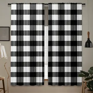 2pcs Black and White Checkered Curtains - Artistic Polyester Drapes with Rod Pocket Design, Light Filtering for Bedroom, Living Room, Office & Home Decor, Machine Washable, Office Drapes | Contemporary Curtains | Polyester Fabric, Curtains for Living Roo