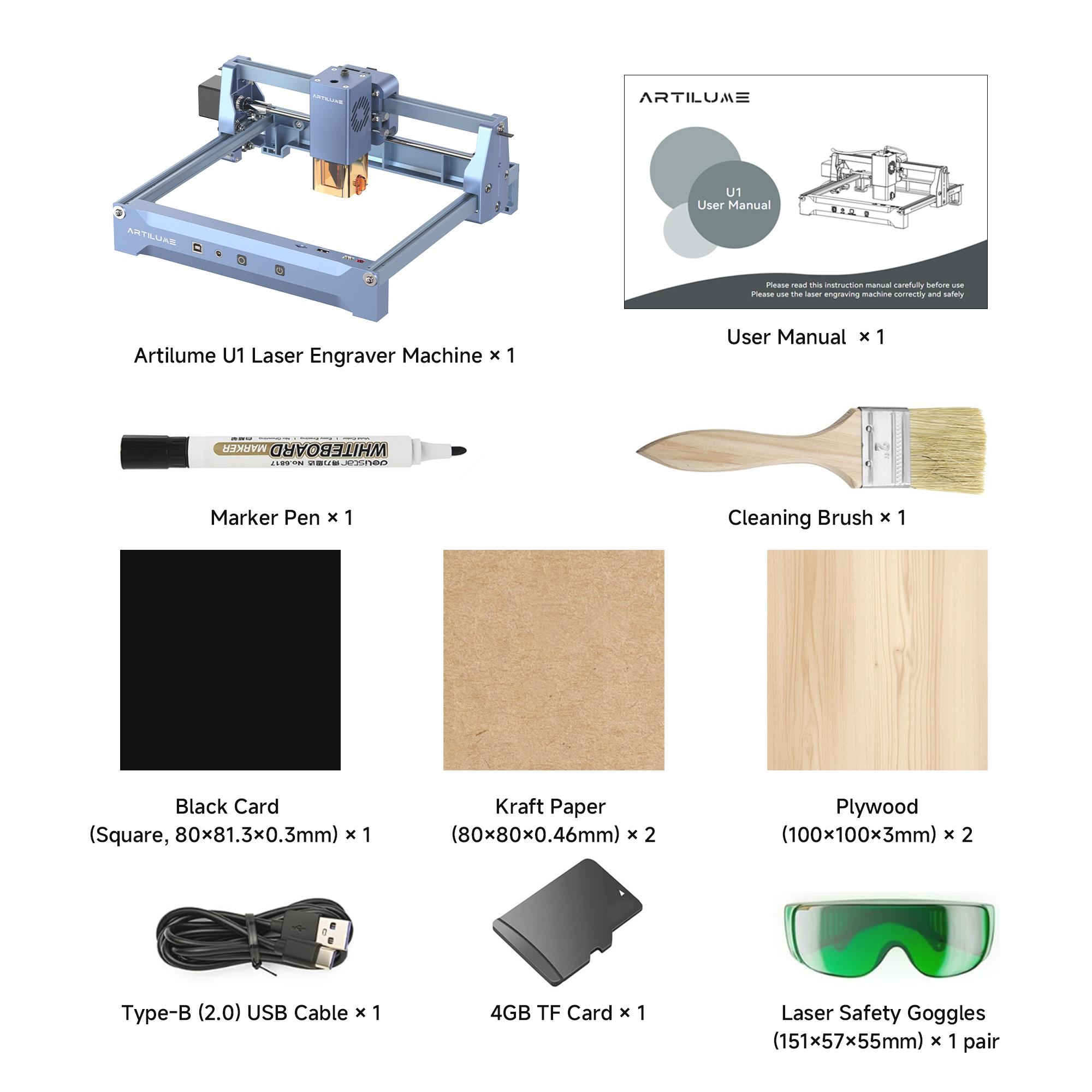 ARTILUME U1 Laser Engraver & Cutter, High-Precision 12000mW Blue Laser, App Control Supported, Ideal for Wood, Metal, Acrylic, Leather & More