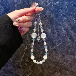 【Lanyard】colorful Mobile pearl lanyard Shining bracelet INS pentagram pendant case