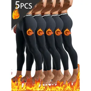 5PCS Men's Thermal Pants Compression Pants Slim Fit Winter Sweatpants for Running, Yoga, Fitness and Outdoor Activities Menswear Socks Socks