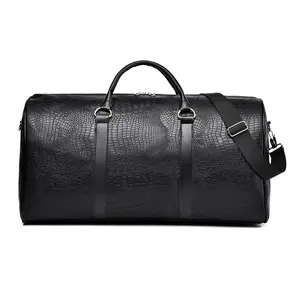 New Waterproof Large-Capacity Travel Duffle Bag For Men, Trendy Crocodile-Embossed PU Leather Weekender Bag, Versatile Carry-On Luggage With Detachable Shoulder Strap,  Commutes, Weekend Getaways, Gym Sessions And Short Travels