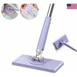 Lazy No-Wash Floor Mop Purple, Clamp-On Disposable Face Towel Mop, Hands-Free Replacement Lightweight Steel Pole Mop for Tile Floor Bathroom Household Multi-Surface Cleaning