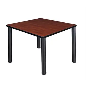 212 MAIN Regency 36 In. Square Adjustable Height Cherry Wood Dining Table - Black Post Legs, Easy Setup, Wood Dinner Table, Adjustable Height Table