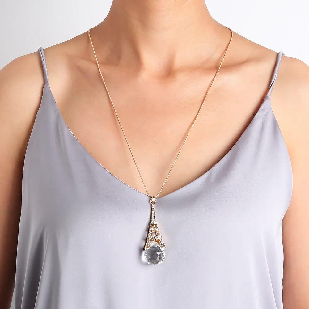 Korean-style Eiffel Tower crystal pendant sweater necklace, long versatile clothing accessory for women
