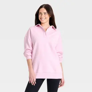 Women's French Terry Polo Sweatshirt - JoyLab Light Pink S