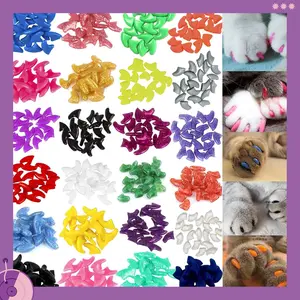 VICTHY 140pcs (14 Colors) Cat Nail Caps, Cat Claw Covers Cat Nail Covers with Adhesives and Applicators (Medium)(Costume Sets)