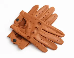 COGNAC - Men’s Genuine Leather Driving Gloves with Classic Knuckle Holes and Secure Wrist Button