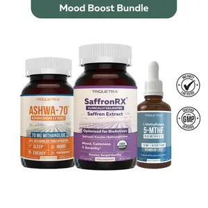 Mood Boost Bundle by Triquetra Health | Organic Saffron Extract + L-Methylfolate 15mg + Ashwa-70 | 5-MTHF Form, Supports Mood, Methylation, & Cognition