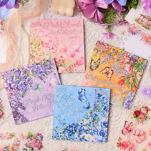 Waterproof Floral Stickers Book for Scrapbooking, PET Flower Stickers for Journaling, Junk Journal Supplies, Bullet Journal Planner Decorations