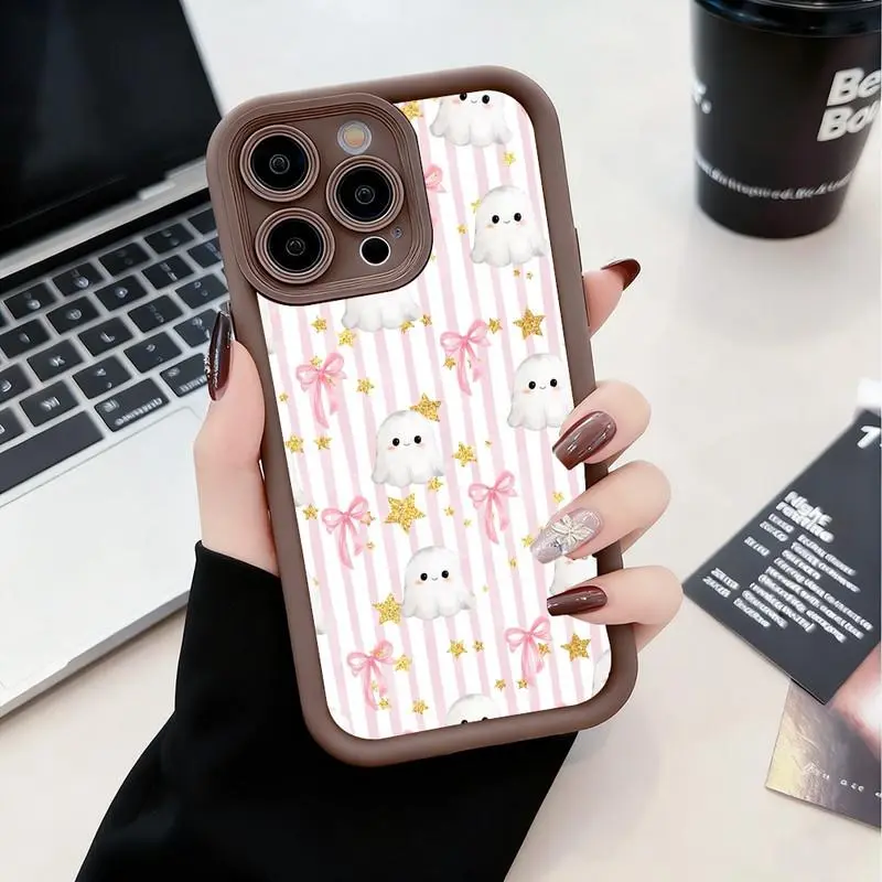 Women's Soft TPU Protective Cellphone Cover - Pink Striped Cute Ghost ...