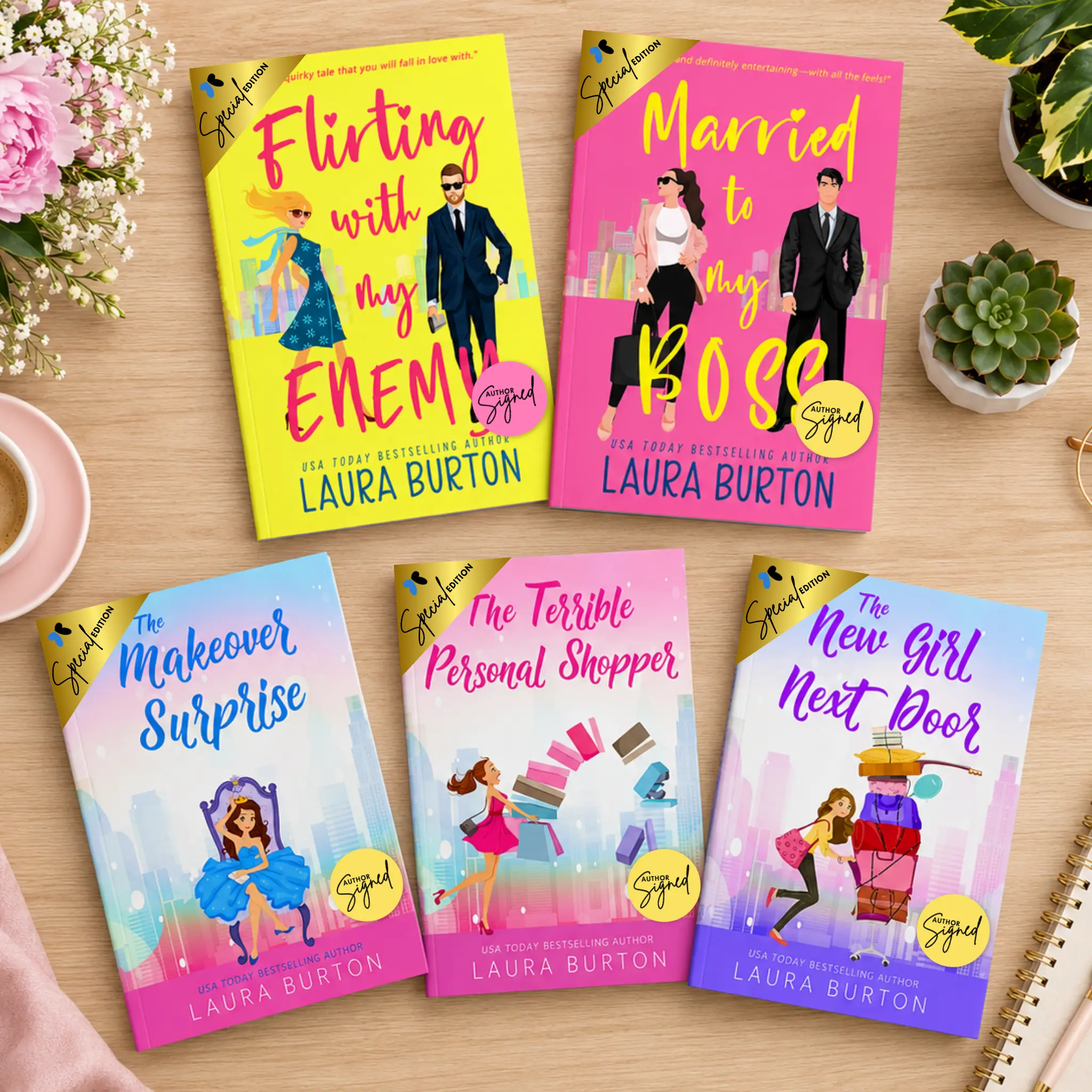 Author-Signed Special Edition "Love is a Mystery" & "Surprised by Love" Book Bundle - Wet Signed Copy, Hand-Wrapped, Thick Paper, Spot UV-Glossy Finish Covers, Small Town Grumpy-Sunshine Sweet Romance, Billionaire Hollywood Marriage of Convenience, Bookis