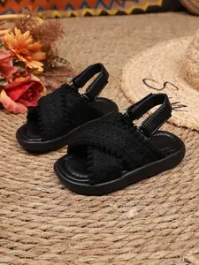 Girls' Summer Casual Open Toe Sandals, Adjustable Velcro Closure, Woven Texture, Comfortible Daily Wear, Perfect for Outdoors, Adjustable Strap Sandals