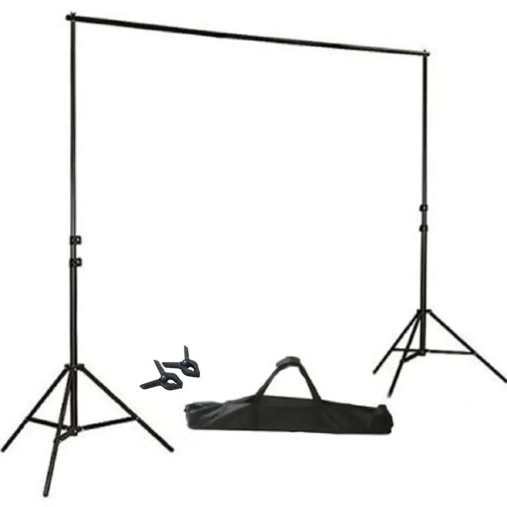 Metal Adjustable Pipe and Drape Background Stand Kit (8ftX10ft) for Photographers – Works for Instagram, Twitch, Facebook – Camera Photography Accessory with Free Clips, Work, Metal Alloy
